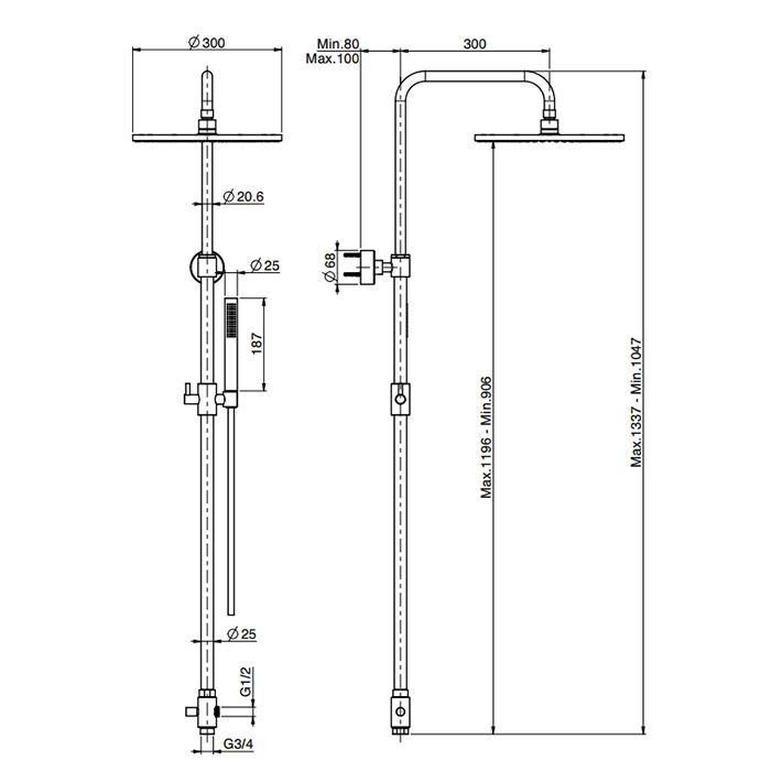 Fima Carlo Frattini Colonne doccia Душевая стойка, верхний душ 25см., с держателем и ручным душем, цвет: чёрный матовый