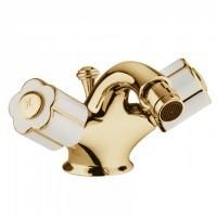 Bongio Fleur Blanc Смеситель для биде с донным клапаном, цвет золото/белый фарфор