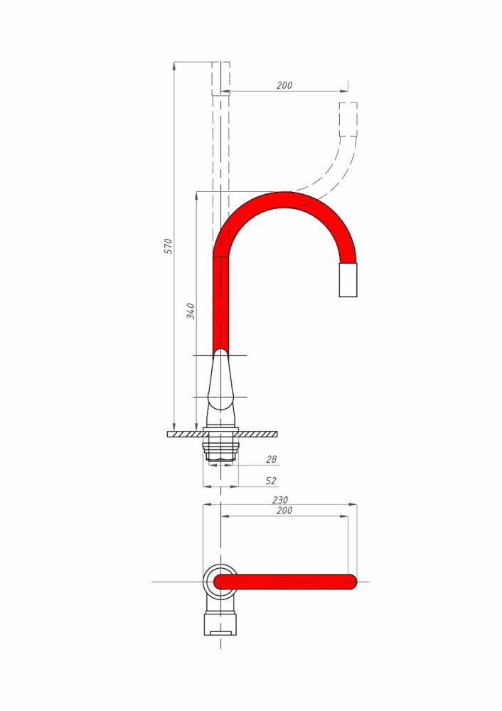 Смеситель для кухни FAUZT FZs-822-R101 гибкий излив тип См-МОЦБА Красный, артикул FZs-822-R101