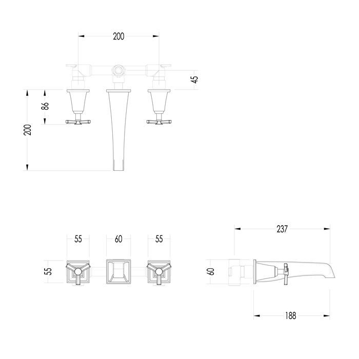 Devon Time Смеситель ванны настенный на 3 отв , цвет хром, артикул 2TIME233MCR