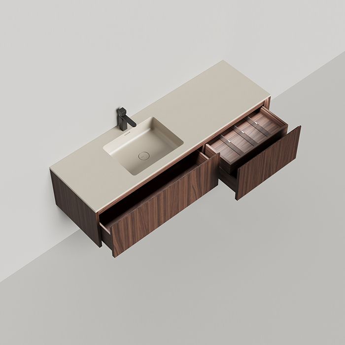 SALINI Domino Тумба со стол-цей и раковиной Onda Plus 1400х500х400 из S-Stone в сборе,д/к; крепеж; металл/ сифон; фасад шпон орех, столеш. Ral9001 SALINI Domino Тумба со стол-цей и раковиной Onda Plus 1400х500х400 из S-Stone в сборе,д/к; крепеж; металл/ сифон; фасад шпон орех, столеш. Ral9001