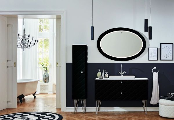 Комплект мебели Puris Diamond Line с раковиной из минерального литья, 1200 мм, цвет черный диамант