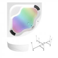 Комплект 5 в 1 Lavinia Boho Aveo S4-3704014P, акриловая ванна 140x140 см, усиленный металлический каркас с монтажным набором, мягкий силиконовый подголовник 2 штуки, лицевой экран, хромотерапия