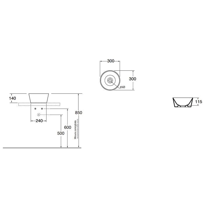AZZURRA FORMA Раковина чаша 30х30х14 см, без отв под смеситель, цвет белый