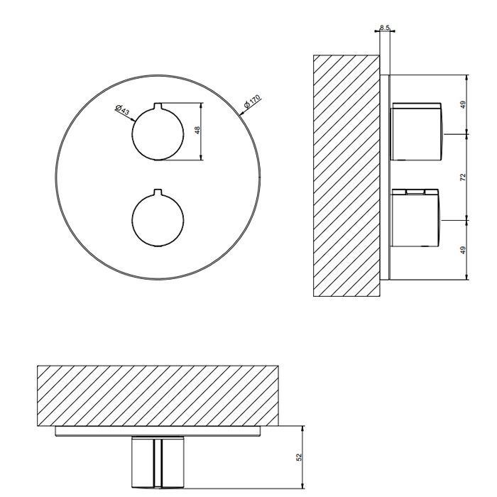 Gessi Emporio Via tortona Внешние части для термостатического смесителя на 2 позиции, цвет: Chrome