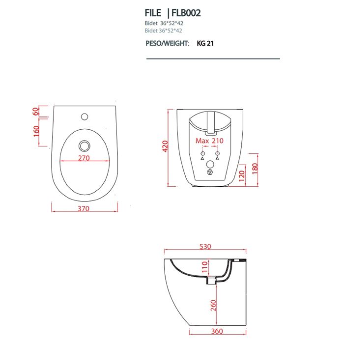 Artceram FILE 2.0  Биде напольное приставное 36х52 см, с креплениями, с 1 отв под смеситель,  цвет orange cameo