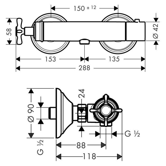 AX Montreux Термостат для душа, ВМ, ½’ 1 потребитель, цвет: полированное золото AX Montreux Термостат для душа, ВМ, ½’ 1 потребитель, цвет: полированное золото