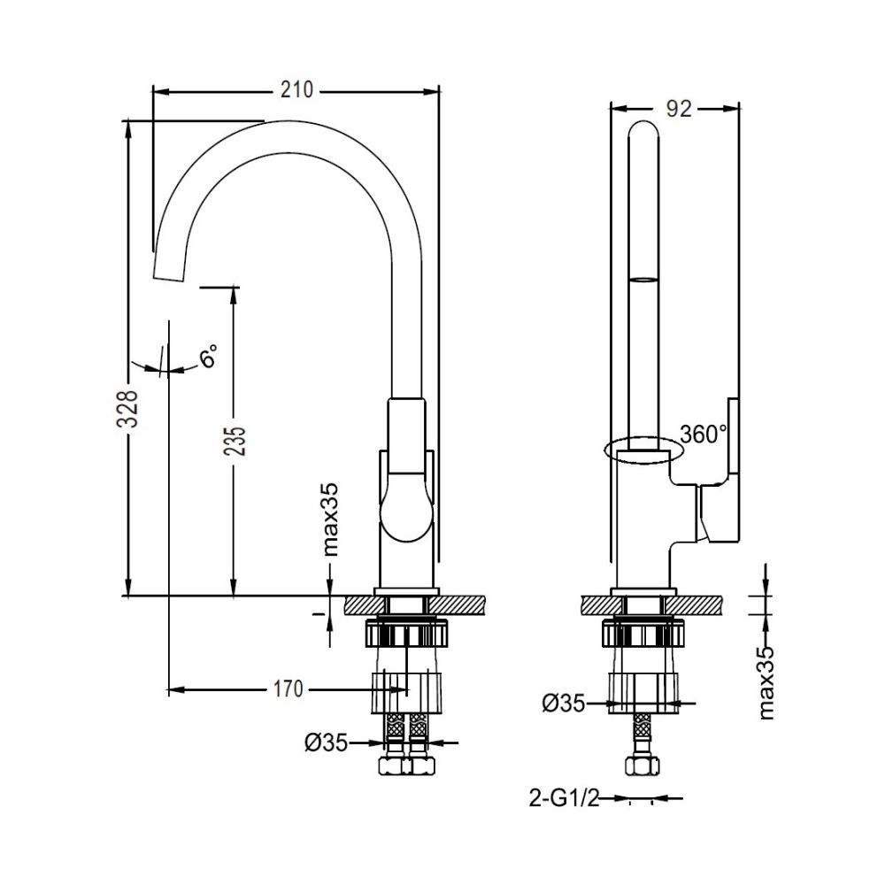 Смеситель для кухни D-Lin D155370, хром