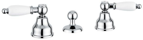 Emmevi Deco Ceramic, двухрычажный смеситель для биде на 3 отверстия, с донным клапаном, цвет хром