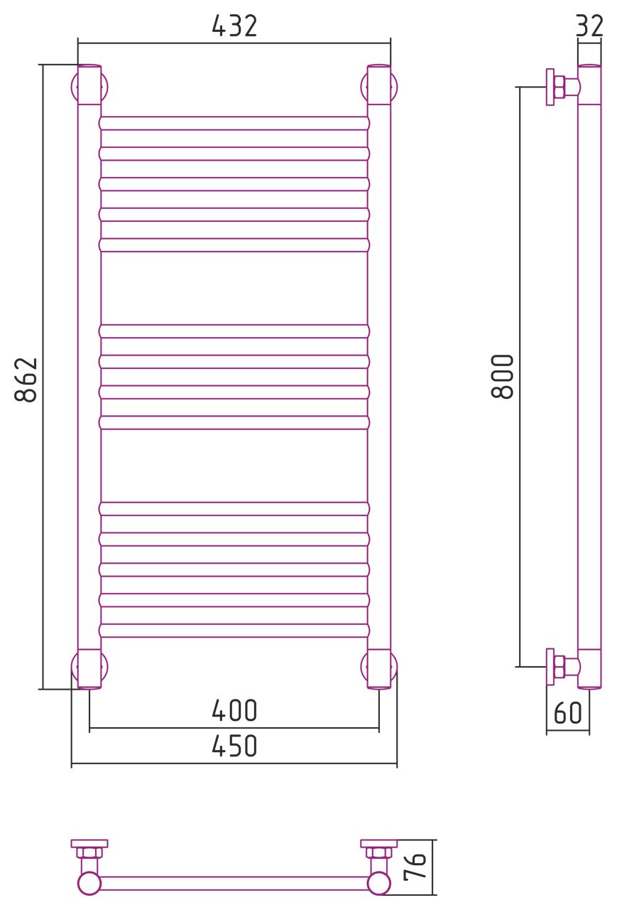 Полотенцесушитель водяной "Богема+" прямая 800х400 (БЕЛЫЙ)