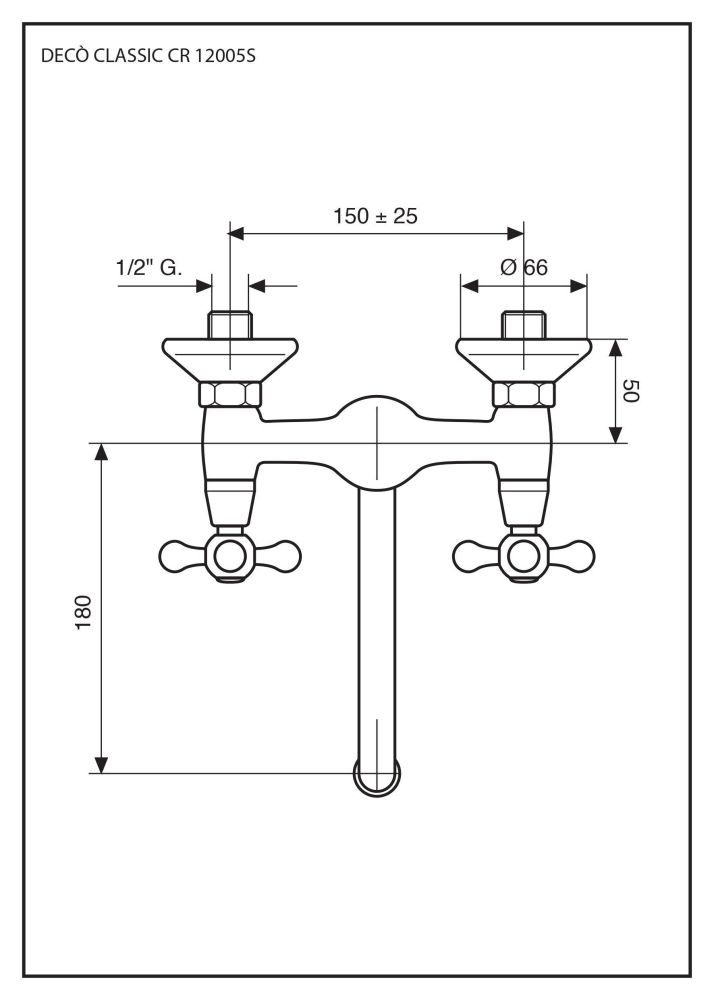 Emmevi Deco Classic, настенный двухвентильный кухонный смеситель (поворотный излив 23 см), цвет хром