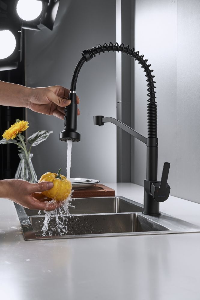 Смеситель для кухни с гибким изливом Shevanik S963H, черный