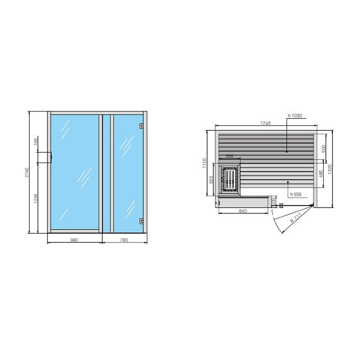 Effegibi Yoku S Glass Био-Сауна 174x132h214см, DX, цвет: черный орех