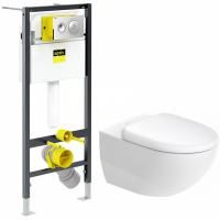 Комплект унитаза Duravit Architec 45720900A1 с инсталляцией Viega Prevista Dry 792855 с сиденьем Микролифт и клавишей смыва Хром