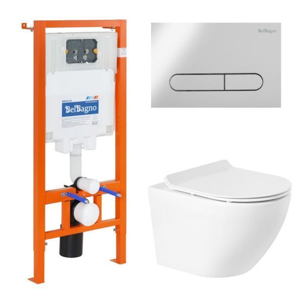 Комплект инсталляции BELBAGNO BB002-80 с унитазом SFERA-R и клавишей смыва арт. BB046CHR/BB2111SC/BB002-80/BB014-SR-BIANCO
