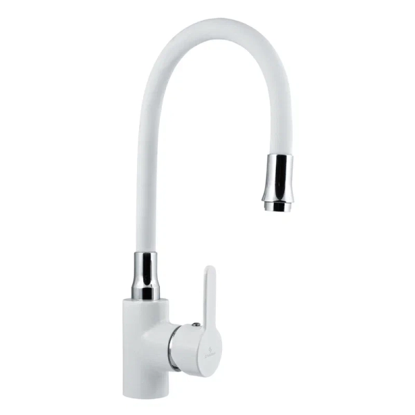 Смеситель для кухни с гибким изливом Славен СЛ-ЦВ-Ф26, белый