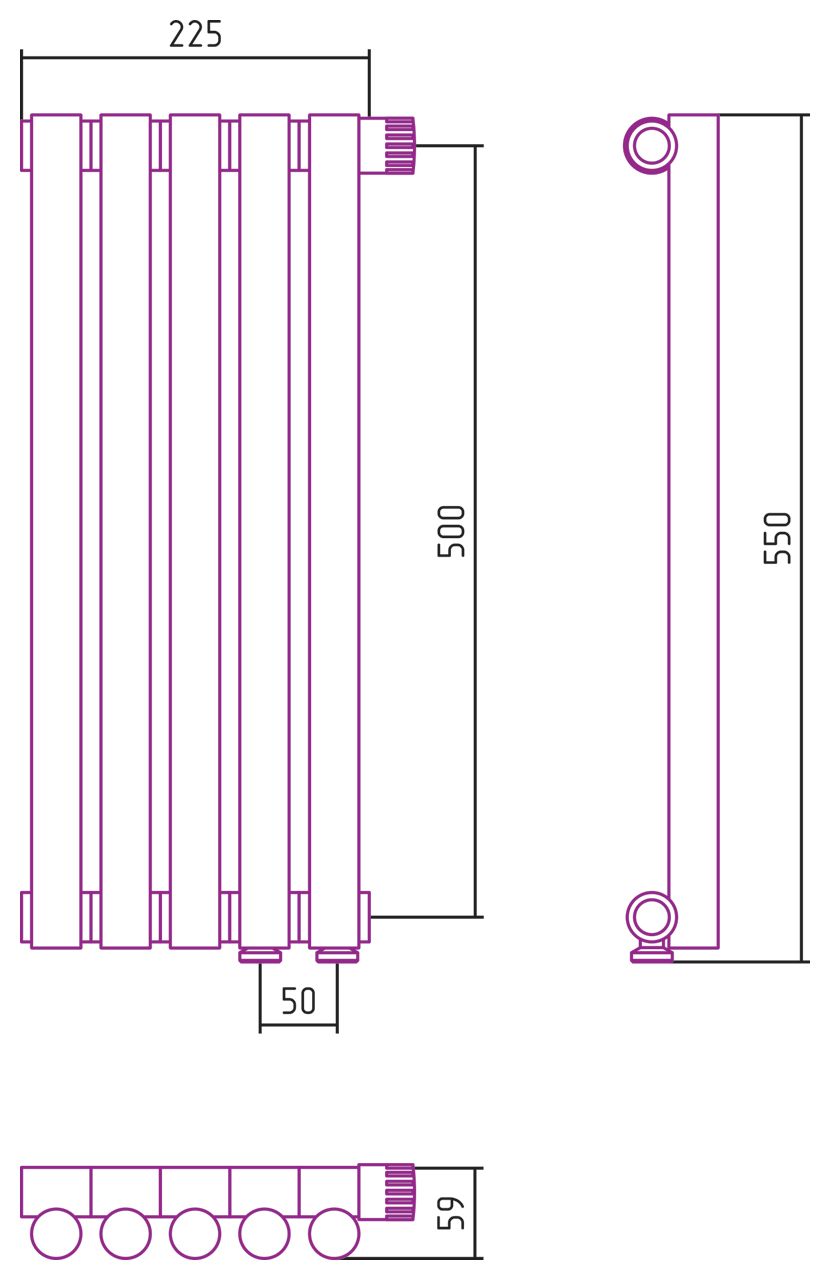 Отопительный радиатор ЭСТЕТ-1 н/ж EU50 правый 500х225 / 5 сек (Без покрытия)