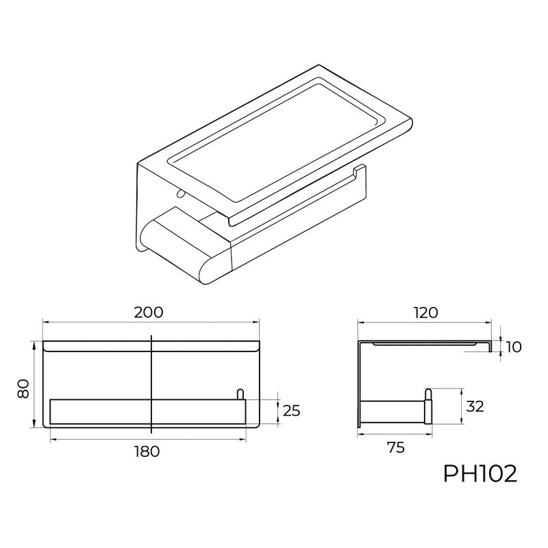 Держатель для туалетной бумаги с полочкой Knotlor PH102BL, черный, артикул PH102BL