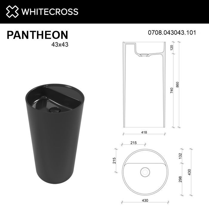 Умывальник WHITECROSS Pantheon D=43 (черный глянец) иск. камень Умывальник WHITECROSS Pantheon D=43 (черный глянец) иск. камень