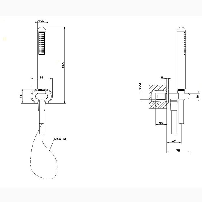 Gessi Goccia Душевой комплект: вывод воды на 1/2”, держатель и ручной душ, цвет: белый
