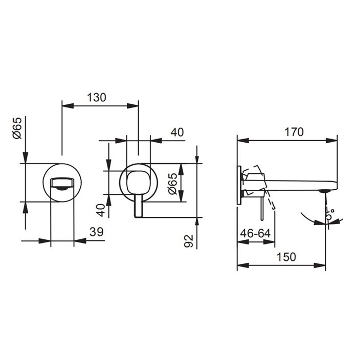 Fantini Lame Смеситель для раковины, встраиваемый, на 2 отв, без донного клапана, излив 150мм (наружняя часть), цвет: хром