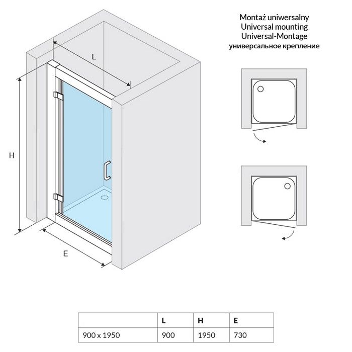 Душевая дверь EXCELLENT Серия 600 90 см (хром)