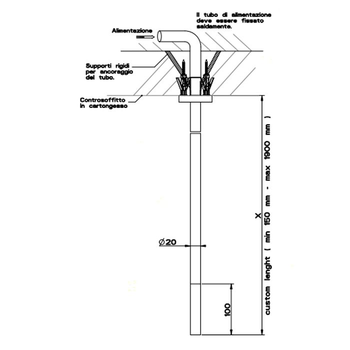 GESSI 316 Излив потолочный для удаленного управления, длина под заказ(365-1900мм), цвет: steel brushed