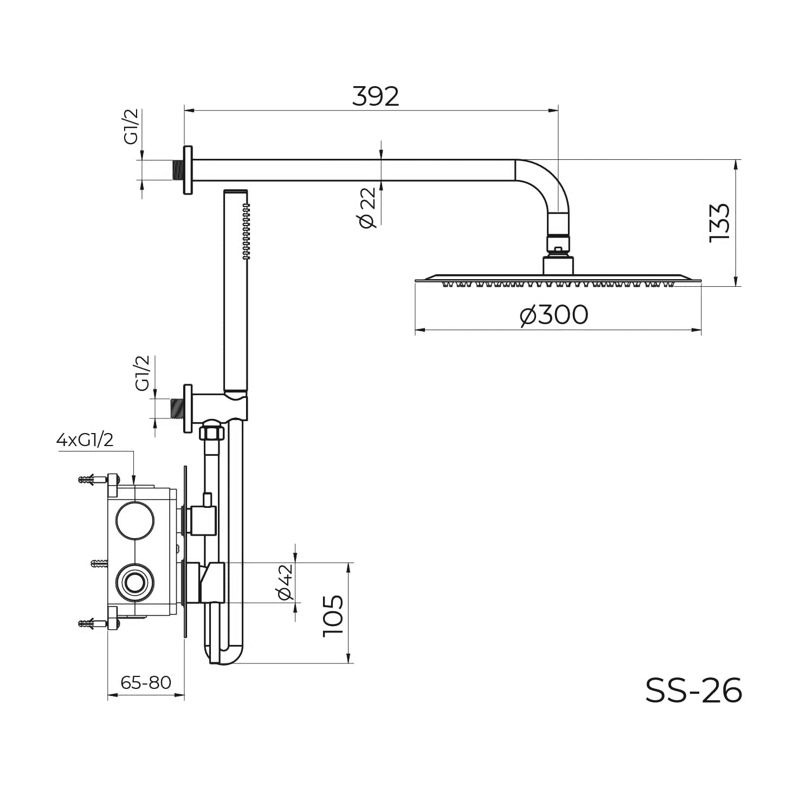 Душевая система встраиваемая Knotlor SS-26/BL, черный, артикул SS-26/BL