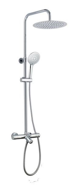 AQG WIND BLU RD, душевая колонна регул. по высоте 95-150 см: с изливом, термостатом и круглым верхним душем 25 см, цвет хром