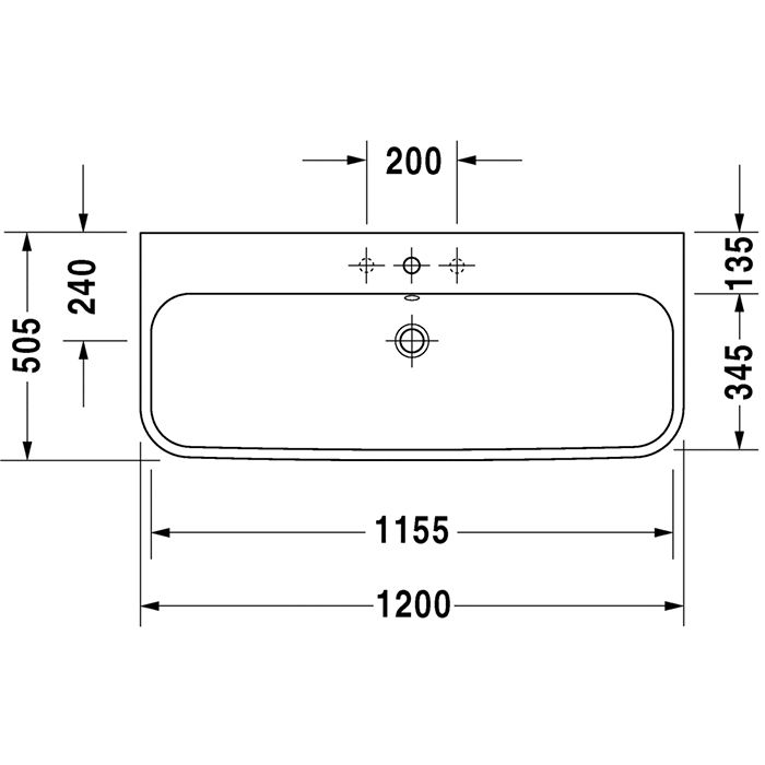 Duravit Happy D.2 Раковина  для мебели с перел., без отв. под смес., вкл. заглушку для перелива, хром, 1200x505мм, Цвет: Белый
