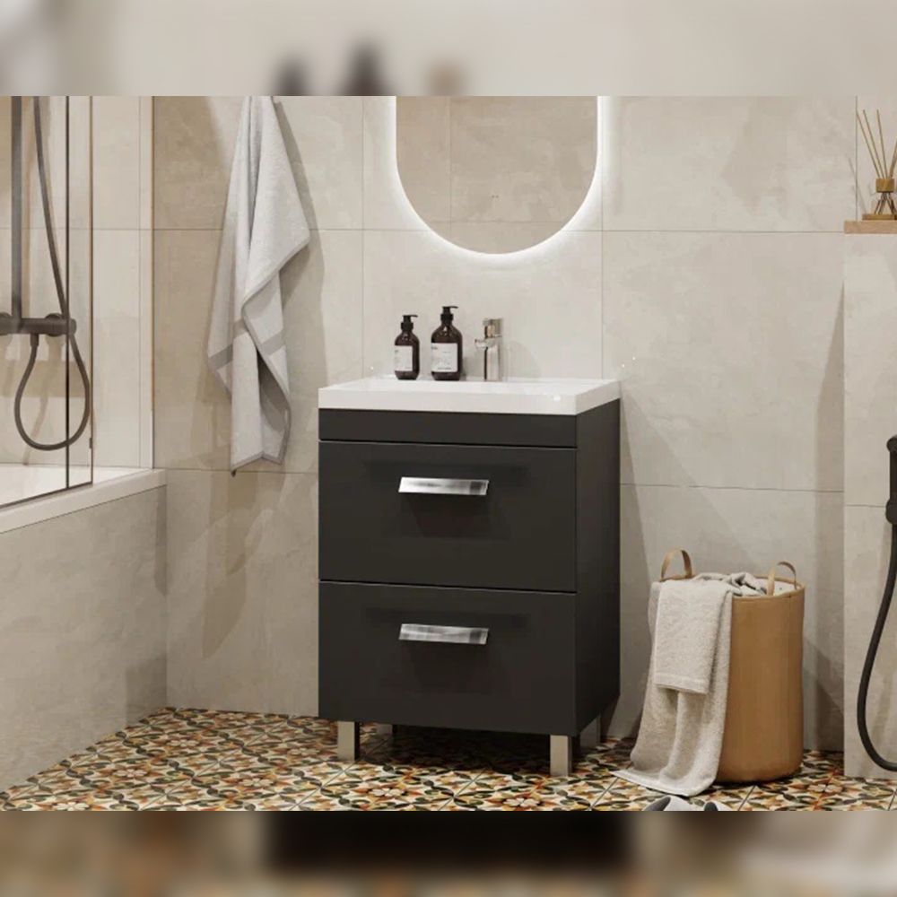 Тумба под раковину напольная Velvex Orlando tn.ORL.CLA.60.2Y графит, 60 см, артикул tn.ORL.CLA.60.2Y графит