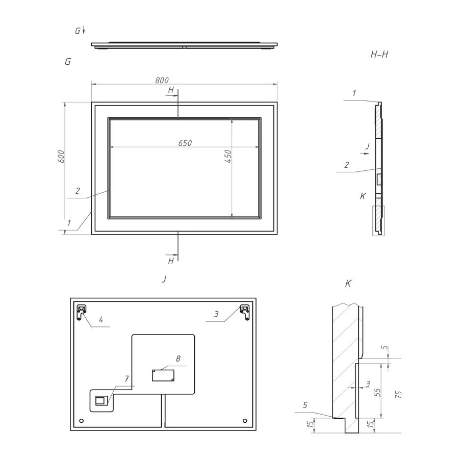 Зеркало с подсветкой La Fenice Cubo Grigio 80х60, серо-зелёное, артикул FNC-02-CUB-G-80-60