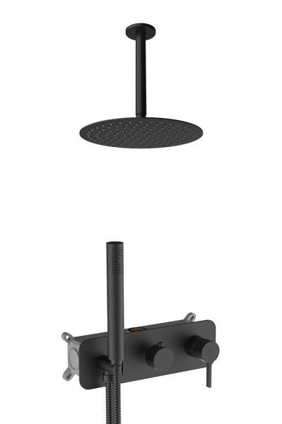 AQG Urban, душевой комплект ER231 на 2-3 потребителя, с потолочным кронштейном, цвет черный матовый