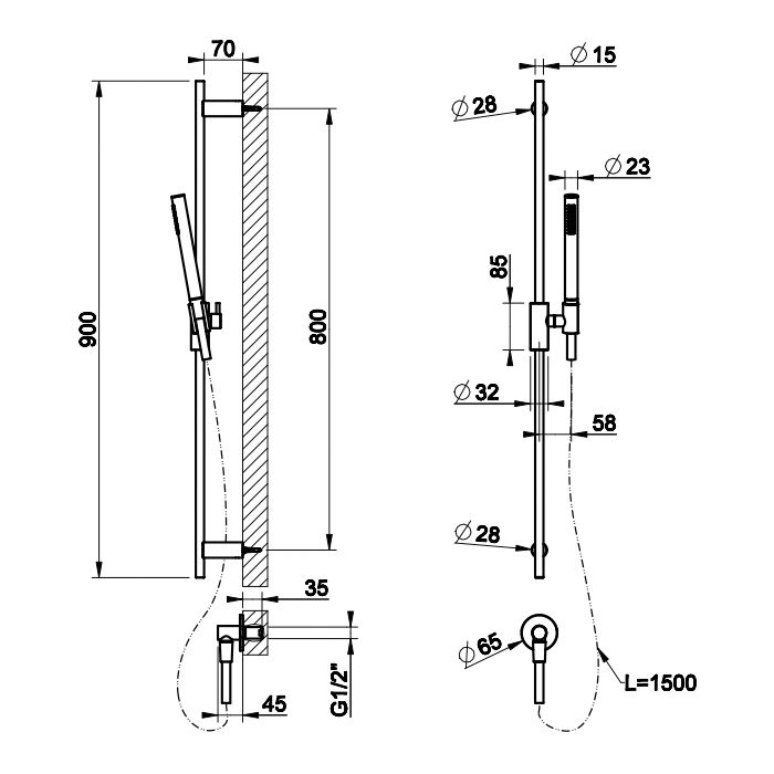 GESSI HABITO CESELLO Душевой гарнитур с штангой, выводом воды, ручным душем и шлангом 1500 мм., цвет Warm Bronze Br. PVD