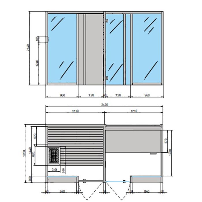 Effegibi Yoku SH Door Сауна&Хаммам 342x170h214см, в нишу, цвет: сауна чёрный орех/Calacatta Gold Extra