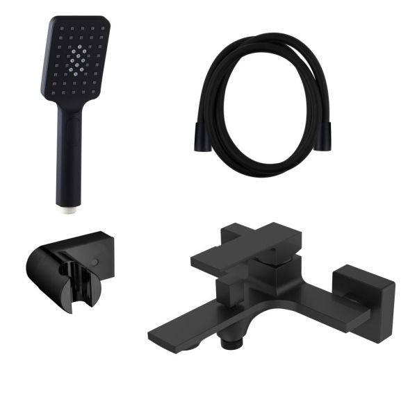 AQG Bold, однорычажный смеситель для ванны (излив 17,5 см), c набором для душа SET-N, цвет черный матовый
