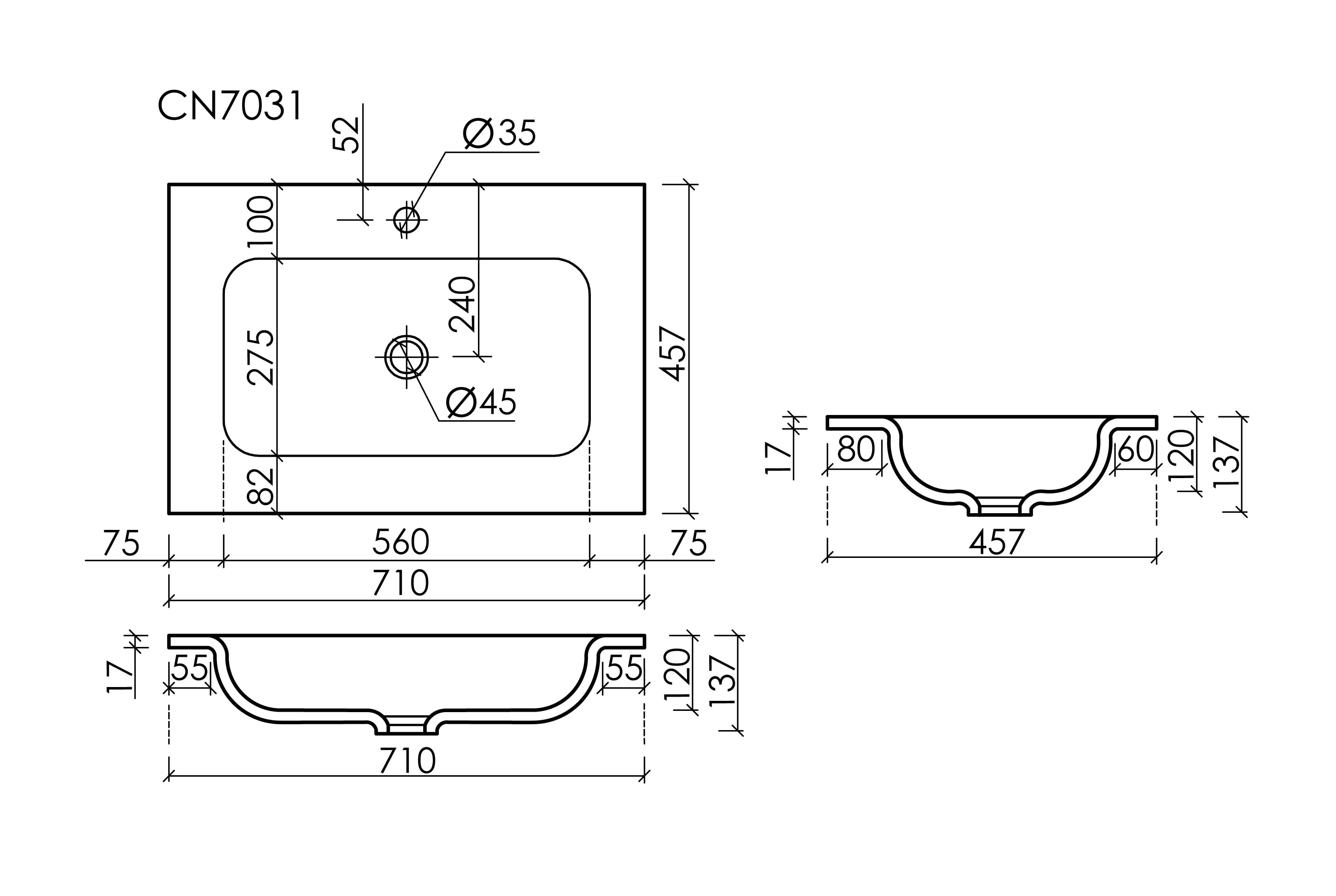 Раковина накладная мебельная Ceramicanova Грация (Grace) 710x457x137 с отв. под смеситель, белый CN7031, артикул CN7031