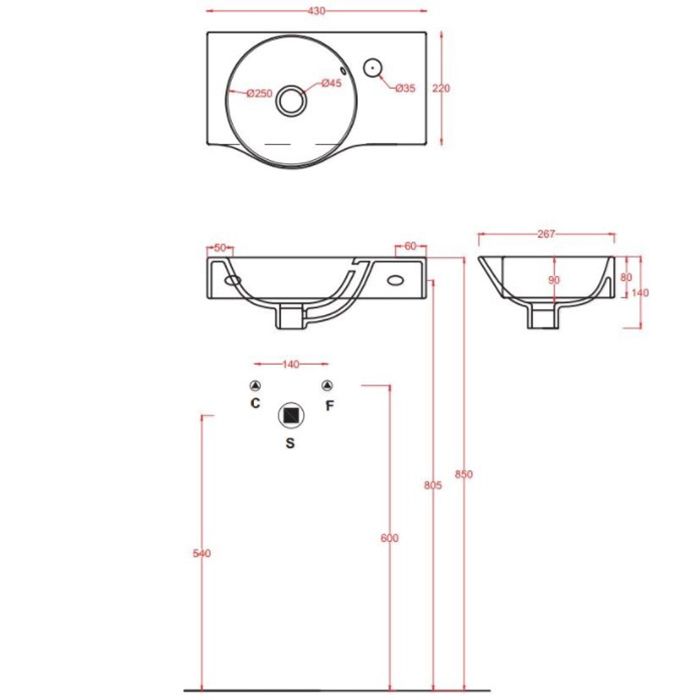 Artceram LAVAMANI UNION  Раковина подвесная 27х43 см, с 1 отв под смеситель, со слив переливом, цвет белый.