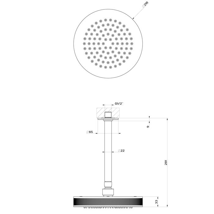 GESSI INCISO Потолочная душевая головка шарнирная на 1/2",Ø218 мм, цвет: Black XL