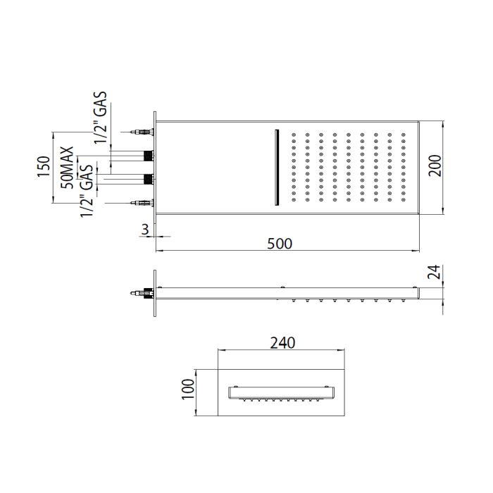 BOSSINI (**MANHATTAN-2) Душевая панель 500 x 200 x 24 мм, 2 режима (дождь, каскад), черный матовый (073) BOSSINI (**MANHATTAN-2) Душевая панель 500 x 200 x 24 мм, 2 режима (дождь, каскад), черный матовый (073)