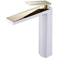 Смеситель для умывальника высокий VENTURO белый + золото