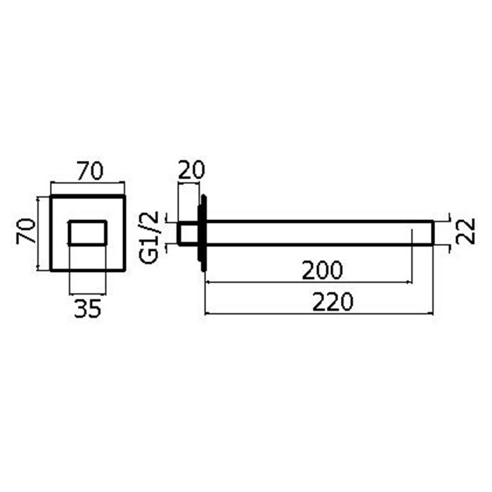 Plumberia Selection TAG Излив из стены 35X22, длина 220 мм, подкл. 1/2' с латунной накладкой 70X70 мм, хром