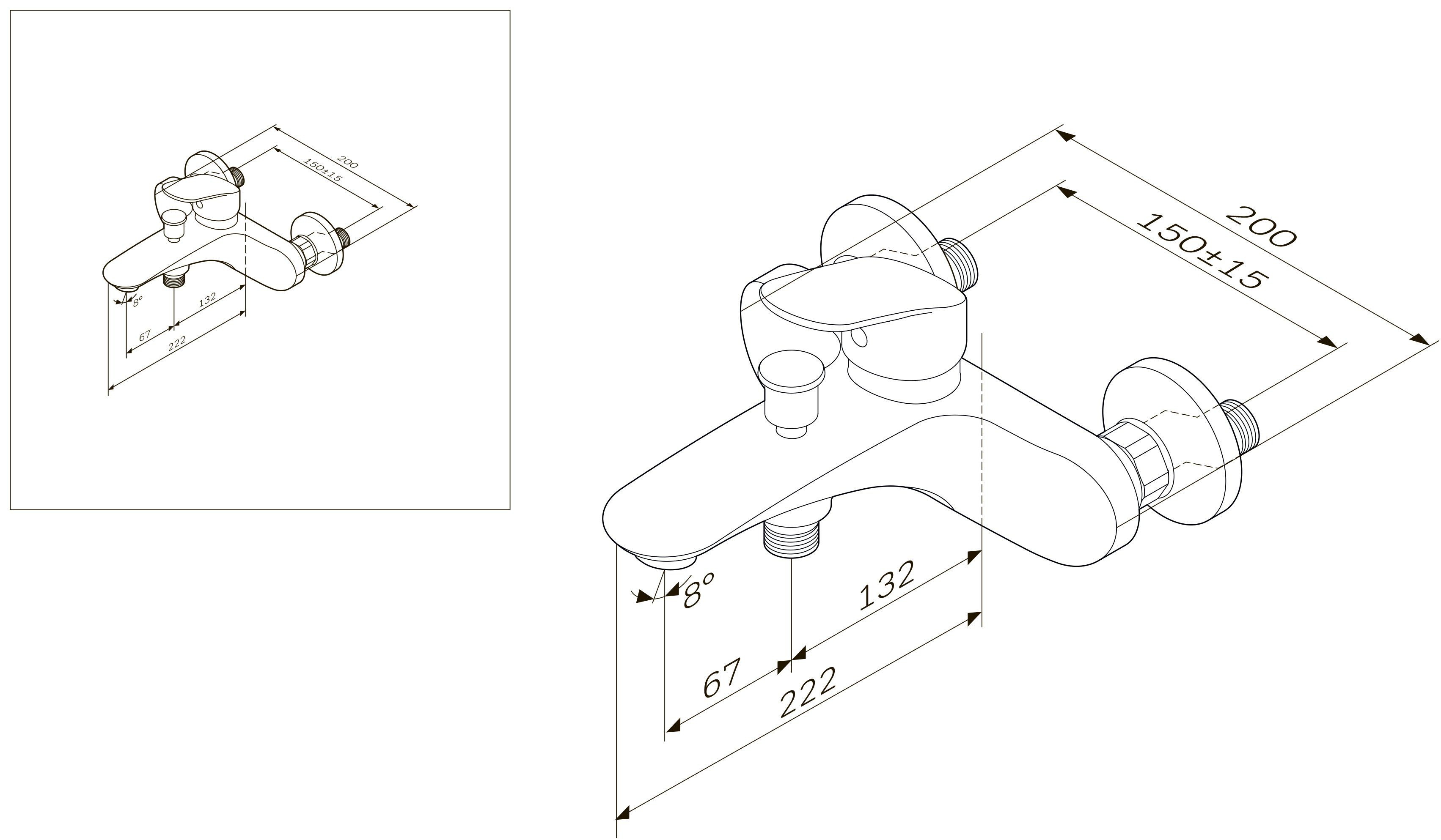 F8010016 Like смеситель для ванны и душа, излив 199 мм, хром, шт F8010016 Like смеситель для ванны и душа, излив 199 мм, хром, шт