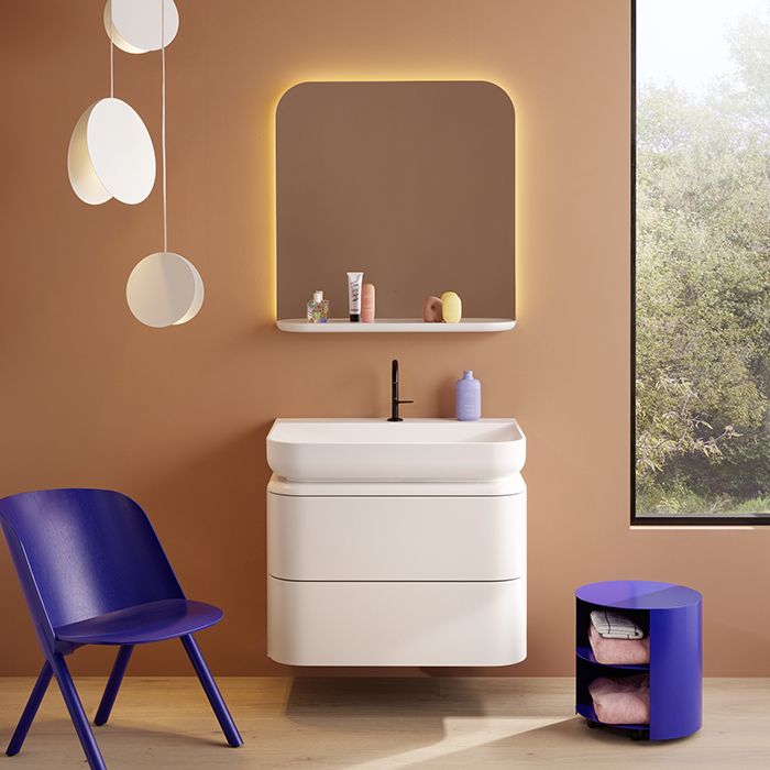 BURGBAD B.ME Комплект мебели 800х550х680 мм., подвесной, 2 ящика, раковина белая матовая с 1 отв., открывание нажатием G0126, цвет белый матовый