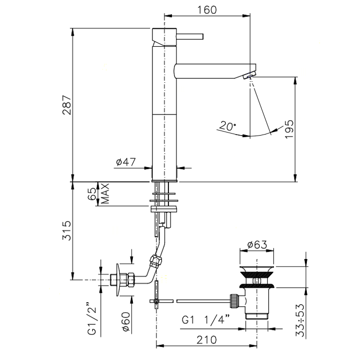 Nicolazz Olympus Смеситель для раковины высокий однорычажный, с донным клапаном, цвет: хром, артикул 3782CR