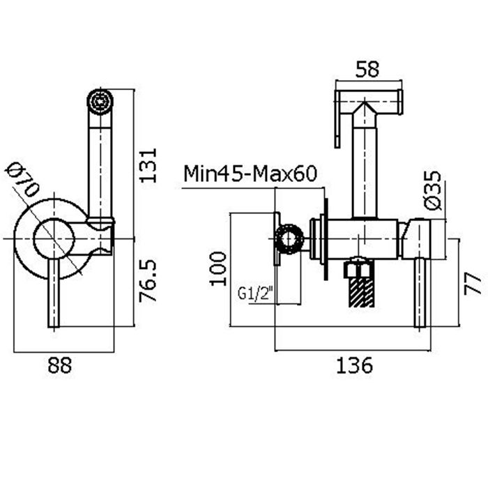 Plumberia Selection IXO Комплект гигиен. душа со смесителем, душ и держатель из металла, шланг PVC 1250мм, хром