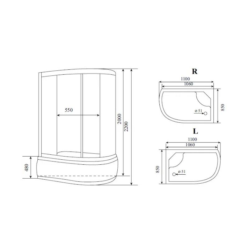 Душевая кабина Timo Standart Silver Fabric T-6610SR, 110x85x220