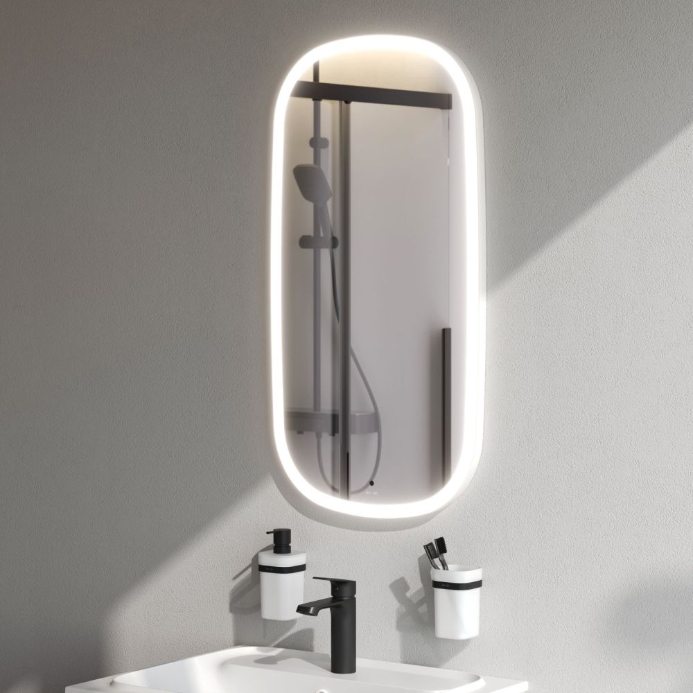 M8FMOX0451WGH Зеркало универсальное с контурной LED-подсветкой, ИК- сенсором, вытянутое, 45*86 см