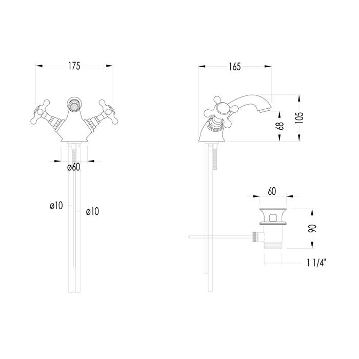 Devon & Devon Austin Смеситель для раковины с донным клапаном, жёсткая (трубка) подводка воды, (Цвет: светлое золото), артикул UTAU910