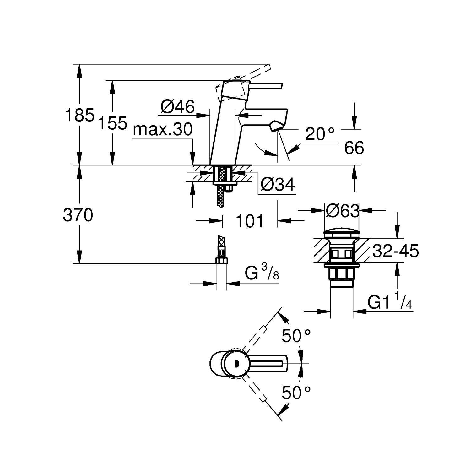 Смеситель для раковины GROHE Concetto с нажимным сливным гарнитуром, S-Size, хром (23931001) Смеситель для раковины GROHE Concetto с нажимным сливным гарнитуром, S-Size, хром (23931001)